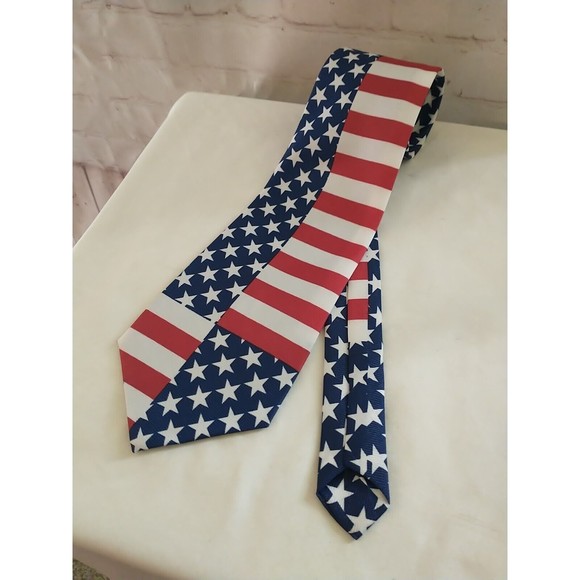 American Flag Patriotic Neck Tie Stars & Stripes  Red White Blue USA - Picture 2 of 5